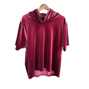 Easywear by Chico's Burgundy Velvet Cowl Neck Short Sleeve Top Size 1 medium‎